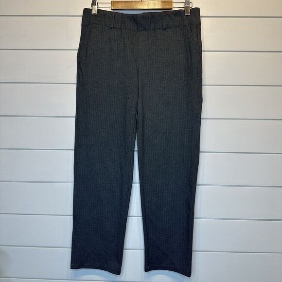 Intro Pull On Dress Pants Medium Gray Pinstripe Pockets Stretch 27"L Ankle Women - Picture 2 of 9